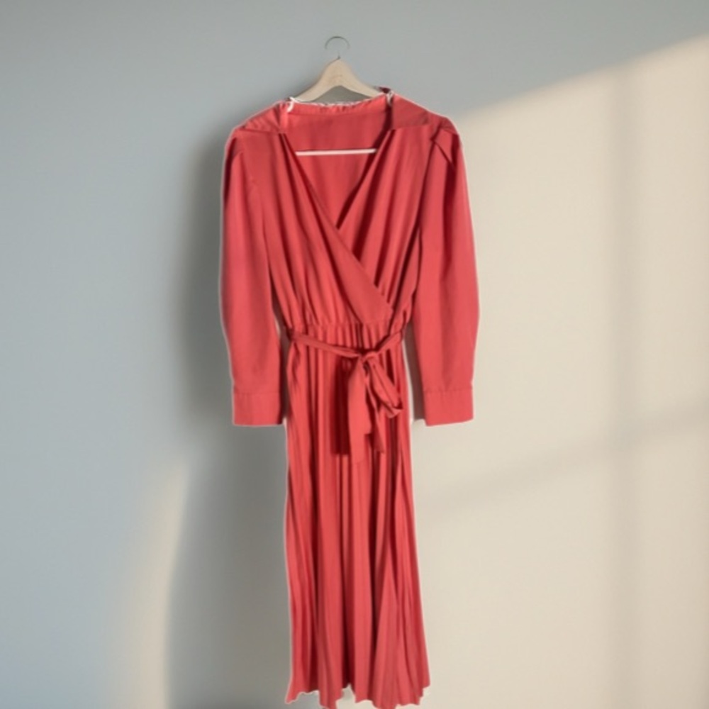 Elegant Coral Wrap Dress